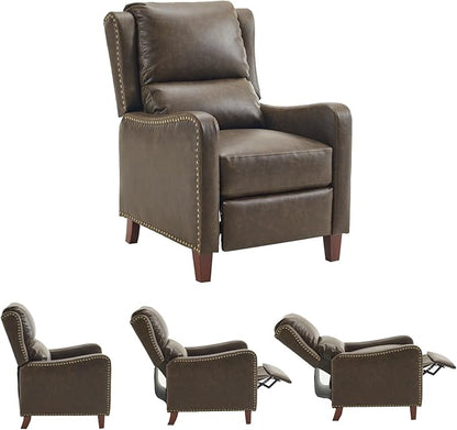Pushback Recliner Chair, PU Leather Push Back Armchair, Upholstered Recliner Chair 105-135 Degree Adjustable, Retro Accent Chair for Living Room Bedroom - Brown