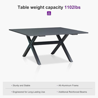 PURPLE LEAF 9 Pieces Outdoor Dining Set Patio Furniture Set with Large Aluminum Table and French Wicker Chairs for Garden Backyard Light Blue Patio Dining Set