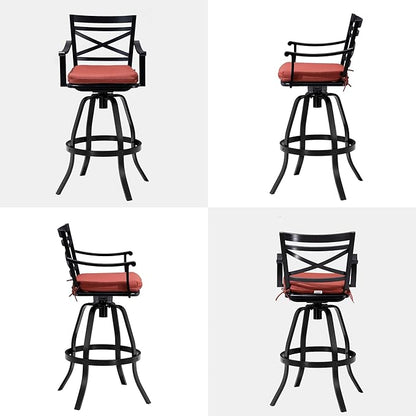 Pellebant 30" Sunbrella Outdoor Bar Stools Set of 4 Aluminum Swivel Patio Bar Height Bar Stools with Back & Footrest, for Deck Lawn Garden(Red)