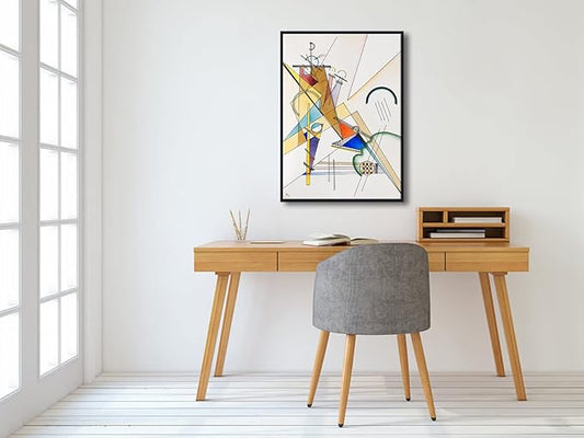 Wieco Art Framed Canvas Wall Art Gewebe 1923 by Wassily Kandinsky Abstract Classic Famous Paintings Reproductions Canvas Wall Art for Home Decoration Office decorationsand