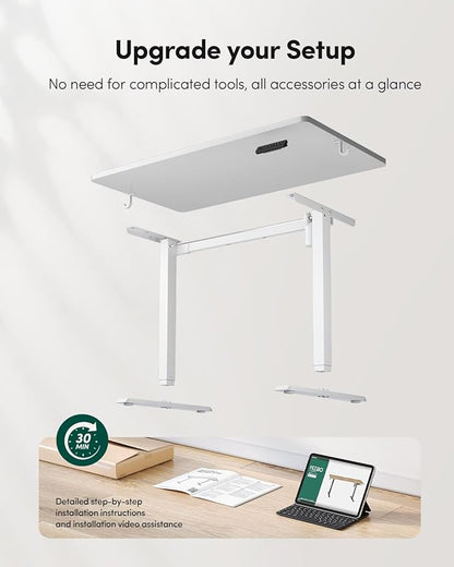 FEZIBO One-Piece Standing Desk Adjustable Height Stand up Home Office Desk, 32x20 Inch Electric Standing Computer Desk, with 4 Memory Presets, Headphone Hook, White