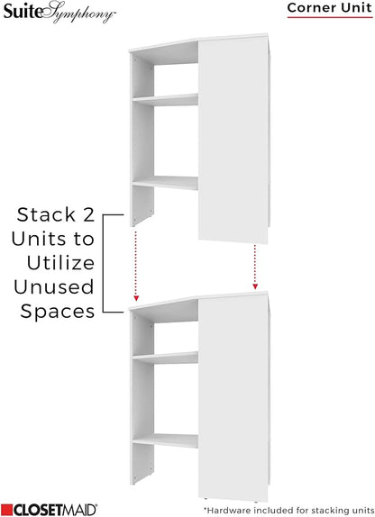 ClosetMaid SuiteSymphony Wood Corner Shelf Unit, 2 Shelves, Adjustable, Stacking, for Storage, Closet, Clothes, Shoes, Décor, Graphite Grey