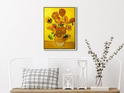 Wieco Art Framed Canvas Wall Art Vase with Fifteen Sunflowers by Van Gogh Classic Oil Paintings Abstract Flowers Canvas Prints for Home Decor Modern Framed Floral Picture Artwork