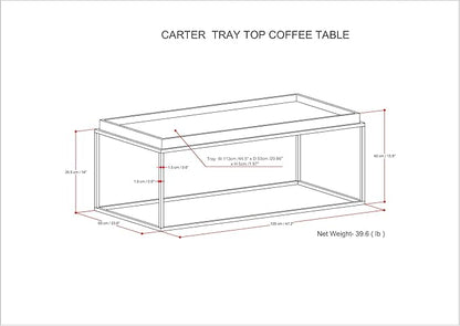 SIMPLIHOME Carter Coffee Table - 47 inch Wide Solid Acacia Wood Industrial Tray Top Cocktail Table in Natural Acacia, Stylish Living Room Table with Fixed Tray Shelf and Metal Base