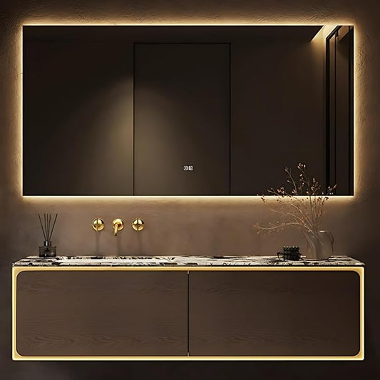 48IN Bathroom Vanity Set with a Single Sink - Embedded Sensor Light Strip & Large Capacity Floating Cabinet | Modern Bathroom Vanities with Defogging Mirror Surface & LED Lighting (Mirror)