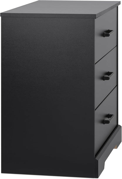 Prepac Rustic Ridge Farmhouse Nightstand Bedside Table, Black Nightstand for Bedroom, End Table with 3 Drawers 16.25"D x 27.5"W x 26.75"H
