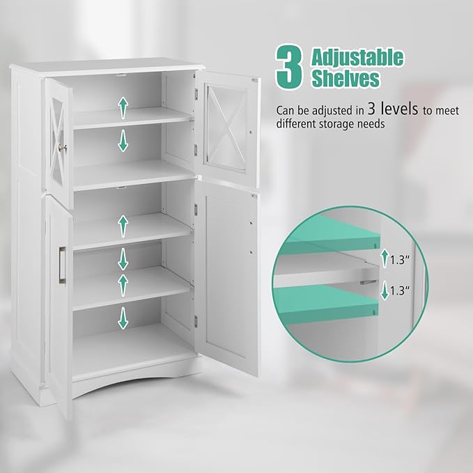 Giantex Bathroom Floor Storage Cabinet - Linen Floor Cabinet with Doors and Adjustable Shelves, Freestanding Side Storage Organizer for Bathroom, Living Room, Entryway, Kitchen Storage Unit (White)