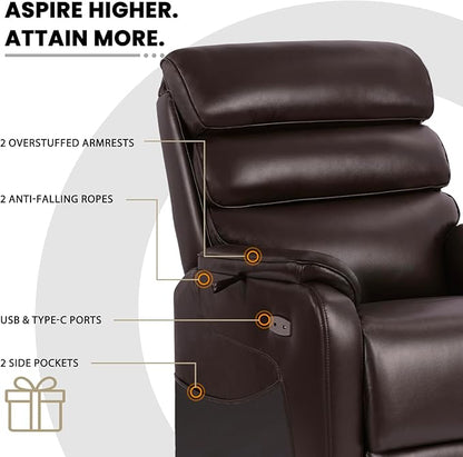 EONIX Large Lay Flat Power Lift Recliner Chair for Elderly, Oversized Electric Lift Chairs, 400lbs Heavy Duty Power Recliner with Heat and Massage, SLRY022063, Dark Brown
