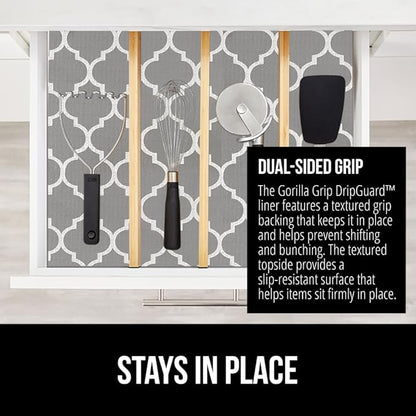 GORILLA GRIP DripGuard Shelf Liner, Non Adhesive Drawer and Kitchen Cabinet Protector, 20x240 Inch, Slip Resistant BPA Free Smooth Surface Plastic Liners for Cabinets, Bathrooms, Closets, White Gray