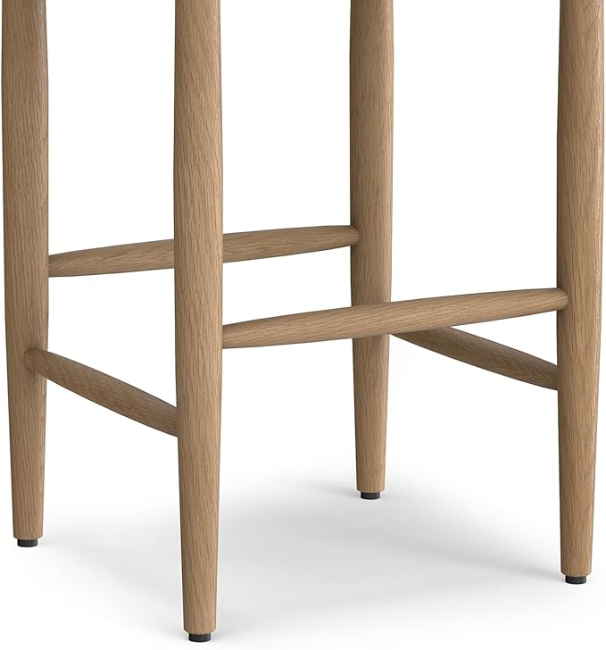 SIMPLIHOME Molly Bar Stool - 29 inch Seat Height Upholstered Wood Chair in Natural Faux Leather, Mid Century Seating for Kitchen or Bar with Contoured Back and Footrest, Fully Assembled