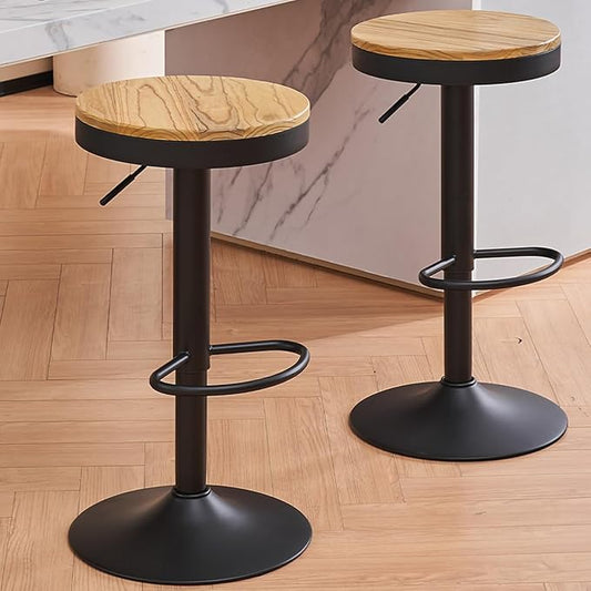 Kidol & Shellder Bar Stools Set of 6 Round Adjustable Swivel Barstools Modern Backless Bar Chairs Wooden Seat Counter Height Stools Armless for Kitchen Island, Cafe, Dining Room Black