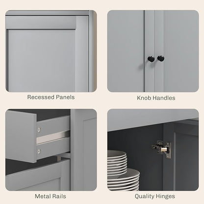 HOMCOM Sideboard Buffet Cabinet with Storage, 55" Modern Kitchen Cabinet with 4 Doors, 2 Drawers and 2 Adjustable Shelves, Coffee Bar Cabinet, Gray