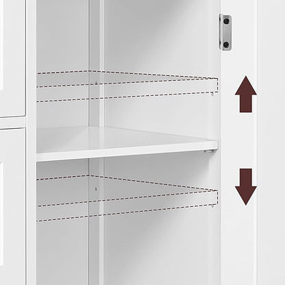Yaheetech Wooden Floor Cabinet, Side Storage Organizer with 4 Drawers and 1 Cupboard, Freestanding Entryway Storage Unit Console Table, Bathroom Furniture Home Decor, White
