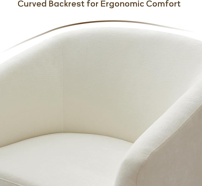 Chenille Swivel Accent Chair, Living Room Chairs, No Assembly Upholstered Armchair, 360°Rotating Barrel Chair for Bedroom, Apartment & Reading Nook (1, Cream White)