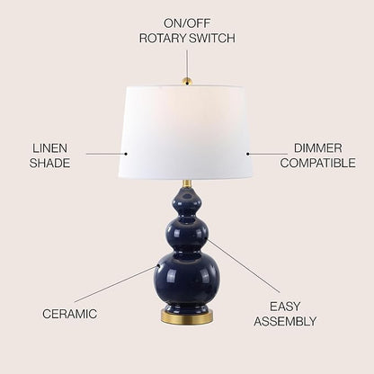JONATHAN Y JYL4023B Bowen 27.5" Contemporary Transitional Ceramic Gourd LED Table Lamp, Navy/Brass Gold for Bedroom, Living Room, Kitchen, Home Office