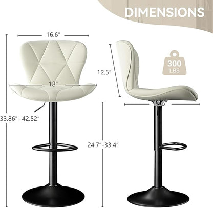 Bar Stools Set of 6,Adjustable Swivel Barstools, Faux Leather Bar Chairs,Upholstered Counter Height with High Backrest for Kitchen Island,White