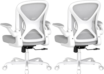 Ergonomic Office Chair Set of 2 with Adjustable Lumbar Support, Mesh Home Office Desk Chair with Wheels and Flip-up Arms, Grey
