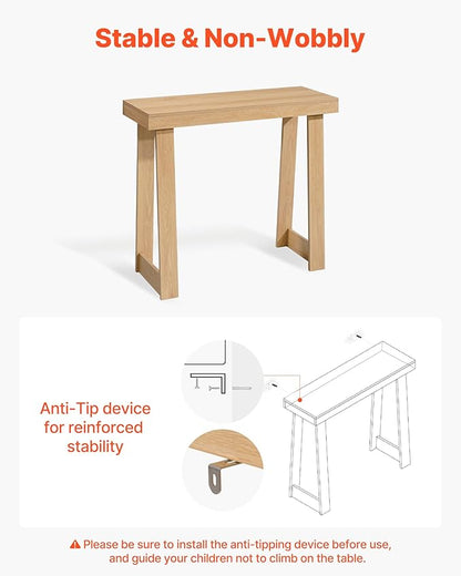 VEVOR 36 in Console Table, Modern Desk Behind The Couch, Wooden Rectangle Entrance Desk, Narrow Long Sofa Table Accent Stand, Ideal for Hallway, Bedroom, Living Room, Foyer, Easy Assembly, Natural
