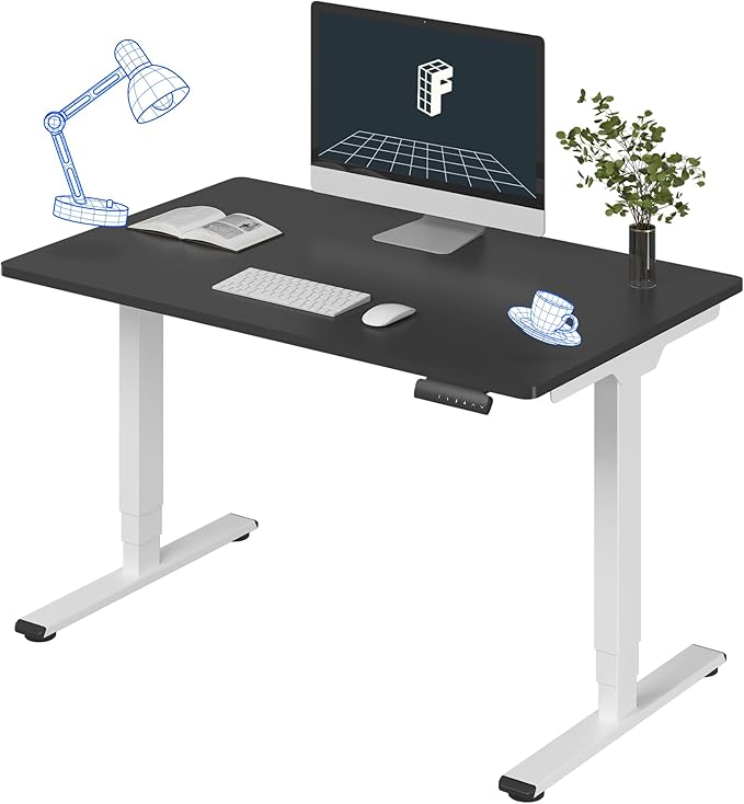 FLEXISPOT E6 3 Stages Dual Motor Electric Standing Desk 48x30 Inch Whole-Piece Board Height Adjustable Electric Sit Stand Desk(White Frame + Black Desktop, 2 Packages)