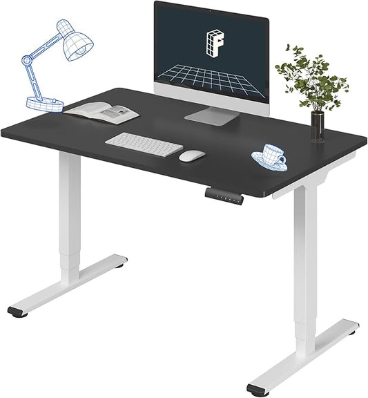 FLEXISPOT E6 3 Stages Dual Motor Electric Standing Desk 48x30 Inch Whole-Piece Board Height Adjustable Electric Sit Stand Desk(White Frame + Black Desktop, 2 Packages)