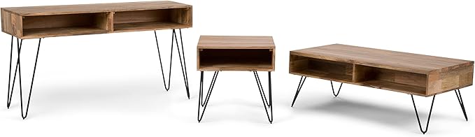 SIMPLIHOME Hunter Lift Top Coffee Table - 48 inch Wide Solid Mango Wood and Metal Industrial Cocktail Table in Natural, Functional Living Room Table with 2 Storage Cubbies and Hairpin Legs