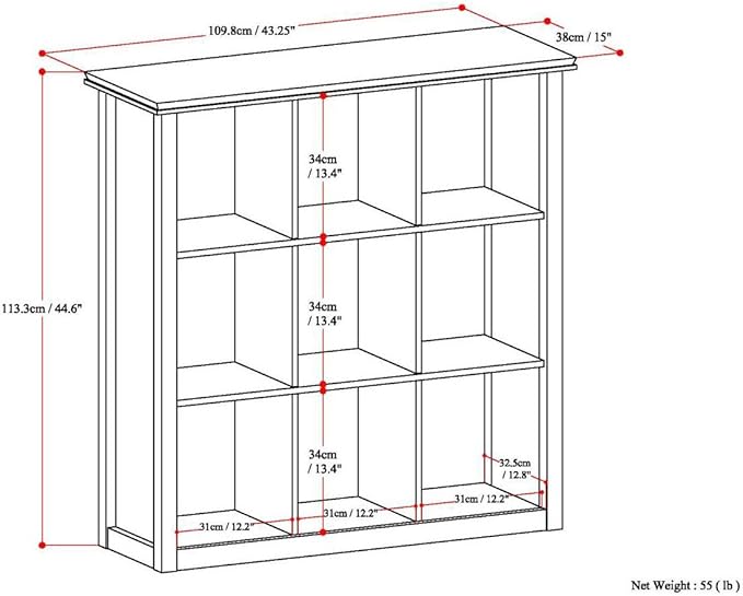 SIMPLIHOME Artisan Bookcase - 43 inch Tall 9-Cube Solid Wood Cube Organizer in White, Transitional Storage Bookcase for Living Room, Study Room or Office with Fixed Shelves and Tapered Legs