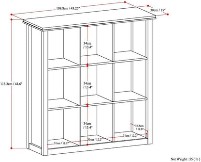 SIMPLIHOME Artisan Bookcase - 43 inch Tall 9-Cube Solid Wood Cube Organizer in White, Transitional Storage Bookcase for Living Room, Study Room or Office with Fixed Shelves and Tapered Legs