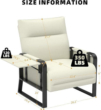 Faux Leather Accent Chairs Set of 2 with Flip Up Tray Tables Soft Backrest for Living Room Office Bedroom Modern Accent Chairs, Beige
