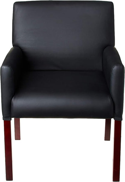Boss Office Products Reception Box Arm Chair with Mahogany Finish in Black (B629M)