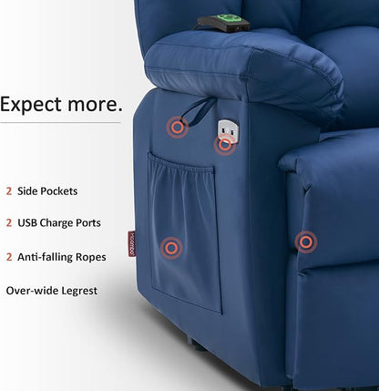 MCombo Power Lift Recliner Chair Sofa with Massage and Heat, Adjustable Headrest, 3 Positions, USB Ports, for Elderly People, Faux Leather 7533