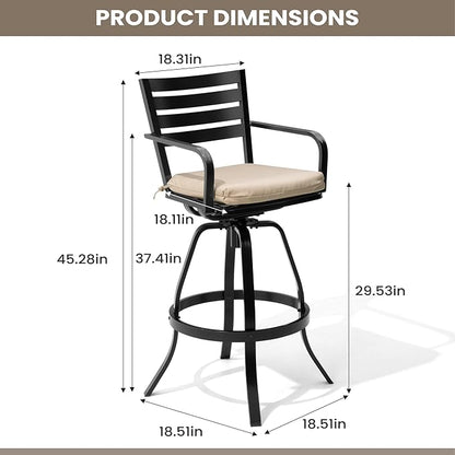 Pellebant Outdoor Bar Stools Set of 4 with Sunbrella Cushion, 29.5" Aluminum Swivel Bar Height Stool Chairs with Back & Footrest, Rust-Proof Patio Bartools for Deck Lawn Garden, Beige