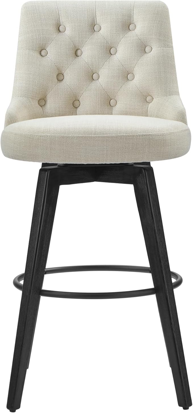 Watson & Whitely Bar Stools, 360° Swivel Upholstered Bar Stool with Back, 30" H Bar Height Barstools, Set of 2, Performance Fabric in Linen