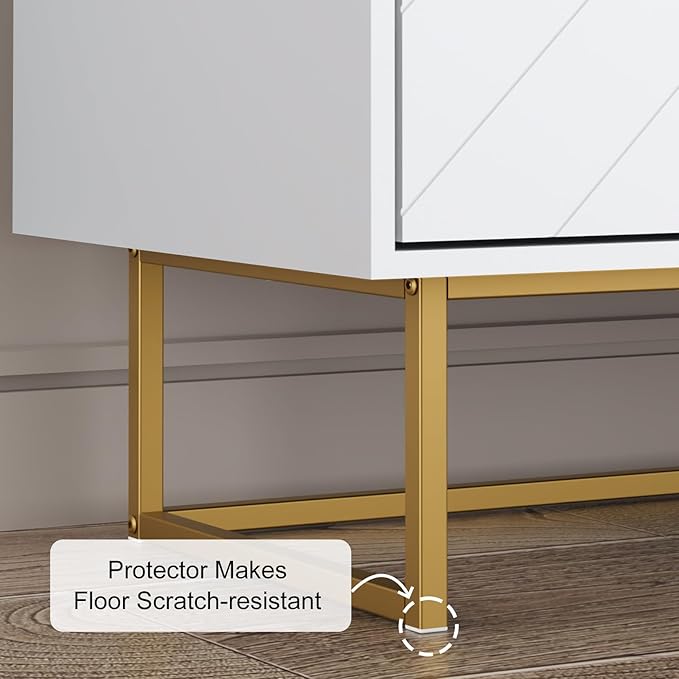 Scurrty Sideboard Buffet, Storage Cabinet with Golden Legs, White Sideboard Storage Cabinet with 2 Doors and Adjustable Shelf, Accent Cabinet for Living Room, Kitchen