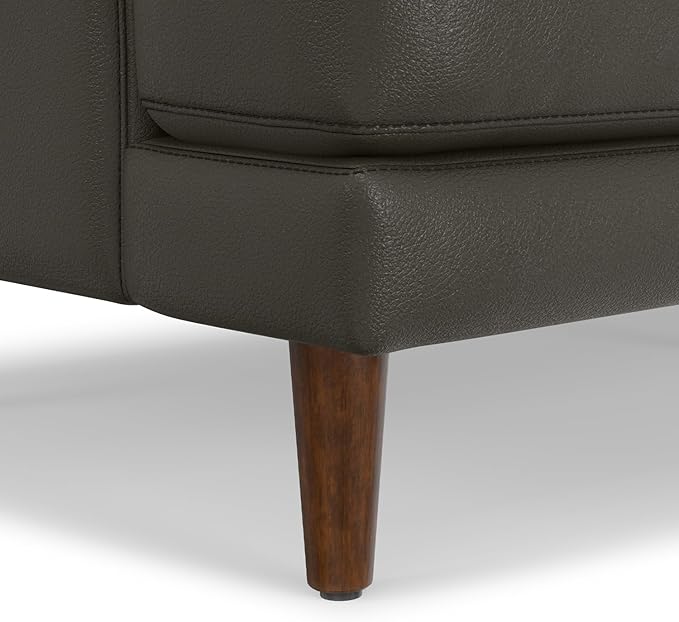 SIMPLIHOME Livingston 76-inch Wide Sofa in Coal Top Grain Genuine Leather, Handcrafted Mid-Century Modern Loveseat for Living Room, Compact 2-Seater with Feather-Wrapped Cushions and Solid Wood Frame