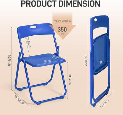 Karl home 6 Pcs Folding Chair, 300LBS Lightweight Foldable Plastic Chair, Reinforced Metal Frame Easy to Fold & Store for Indoor & Outdoor, Wedding, Party, Meeting Room, Patio and Garden, Blue