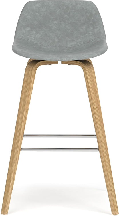SIMPLIHOME Randolph Counter Stools (Set of 2) - 28 Inch Seat Height Upholstered Bentwood Kitchen Seats in Stone Grey PU Faux Leather, Mid Century Modern Seating with Curved Backrest and Footrest
