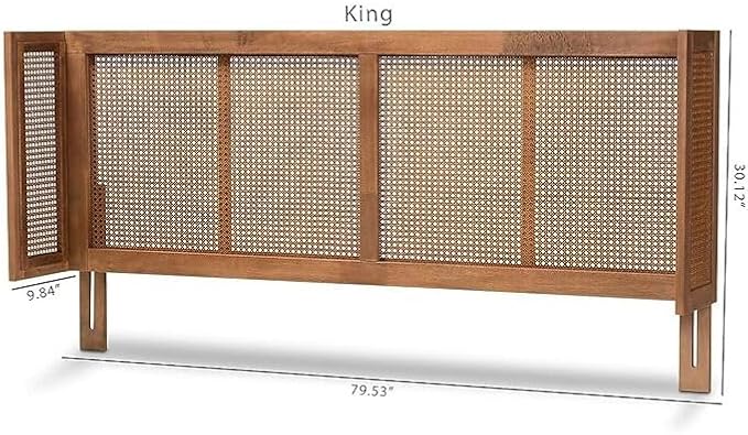 Eclectic Escape Mid-Century Modern Ash Wanut Finished Wood and Synthetic Rattan Wrap-Around Headboard King