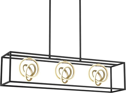 Possini Euro Design Christy 35 1/2" Modern Pendant Chandelier Ceiling Light Fixture Dining Room Over Table Kitchen Island Foyer Hanging Linear 3-Light LED Dimmable Black Gold Metal Hallway Entryway
