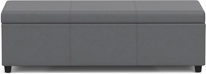 SIMPLIHOME Avalon 54 inch Wide Contemporary Rectangle Extra Large Storage Ottoman Bench in Stone Grey PU faux leather, Assembled, For the Living Room, Entryway and Family Room