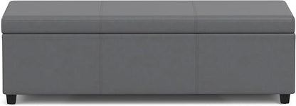 SIMPLIHOME Avalon 54 inch Wide Contemporary Rectangle Extra Large Storage Ottoman Bench in Stone Grey PU faux leather, Assembled, For the Living Room, Entryway and Family Room