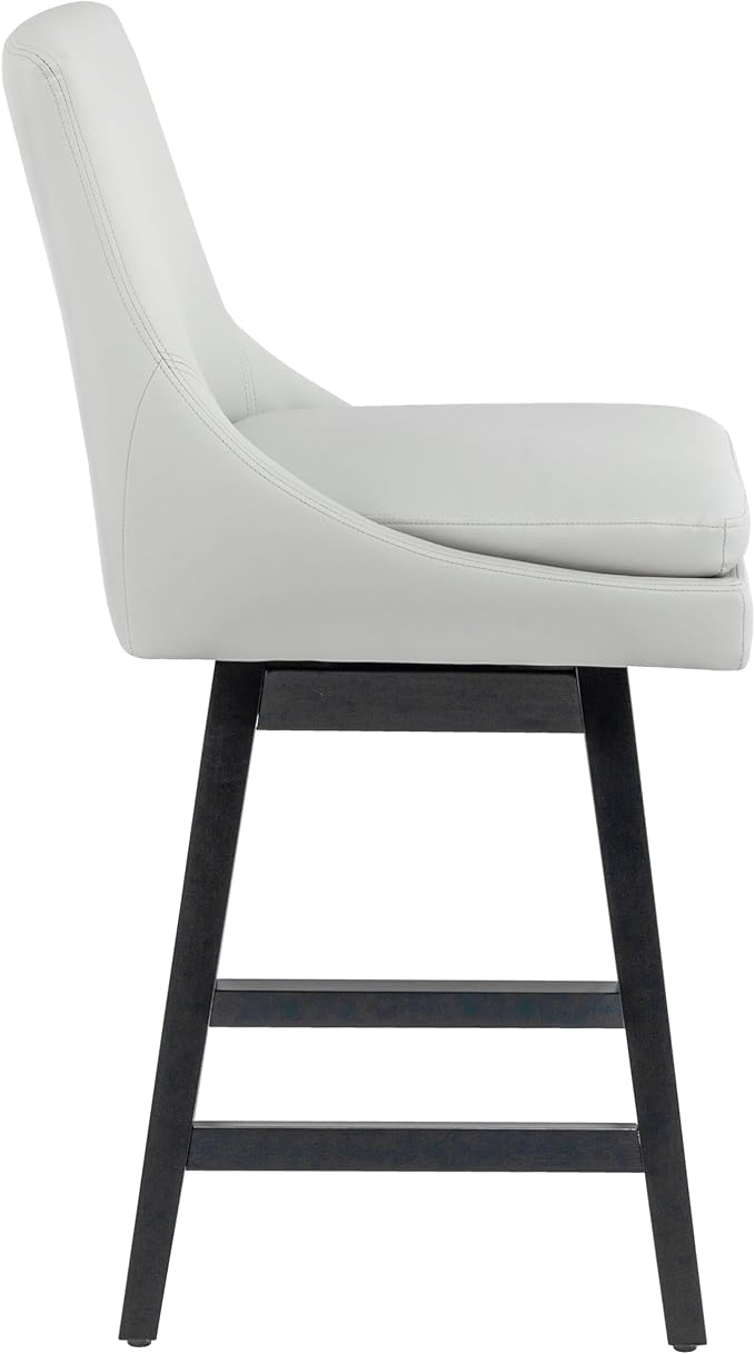 Bar Stool, PU Leather Barstool, 26 Inch Upholstered Counter Stools with 14.2" High Back and Footrest, Swivel Counter Height Barstools for Kitchen Island Home Bar Light Gray