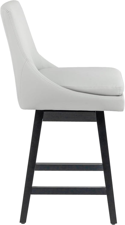 Bar Stool, PU Leather Barstool, 26 Inch Upholstered Counter Stools with 14.2" High Back and Footrest, Swivel Counter Height Barstools for Kitchen Island Home Bar Light Gray