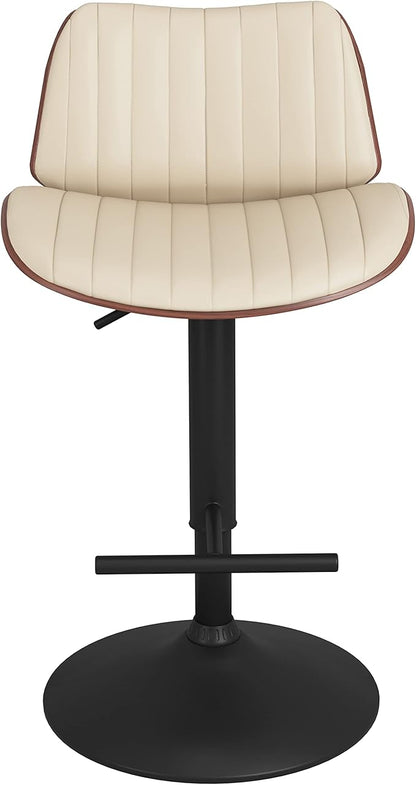 SIMPLIHOME Goulding Adjustable Swivel Bar Stool - 33 inch Seat Height Upholstered Metal Chair in Cream Vegan Faux Leather, Mid Century Seating for Kitchen or Bar with Curved Bentwood Back