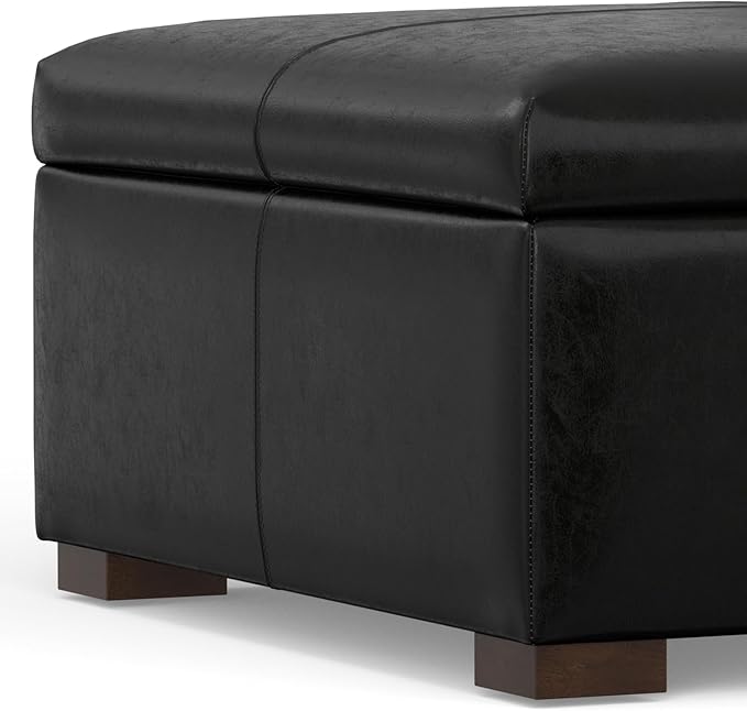 SIMPLIHOME Gabbie 36 inch Wide Contemporary Square Square Coffee Table Storage Ottoman in Midnight Black PU Black Faux Leather, Assembled, for The Living Room, Entryway and Family Room