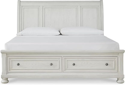 Signature Design by Ashley Robbinsdale Casual California King Sleigh Platform Bed with 2 Drawers, Foundation or Box Spring Not Needed, White