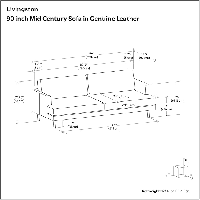 SIMPLIHOME Livingston 90-inch Wide Sofa in Caramel Brown Top Grain Genuine Leather, Handcrafted Mid-Century Modern Couch for Living Room, Large 3-Seater with Feather-Wrapped Cushions