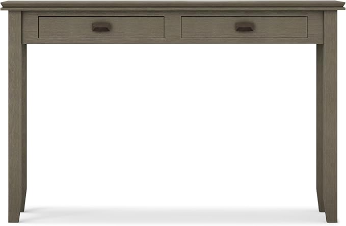 SIMPLIHOME Artisan Console Table - 46 Inch Wide Solid Wood Sofa Table in Farmhouse Grey, Transitional Storage Table for Entryway or Living Room with 2 Drawers and Clean Angle-Edged Top