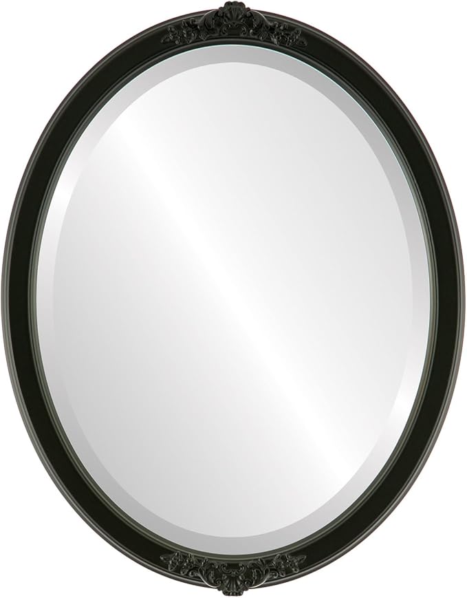 OVALCREST Oval Beveled Wall Mirror for Home Decor - Athena Style - Matte Black - 26" x 22" Outside Dimensions