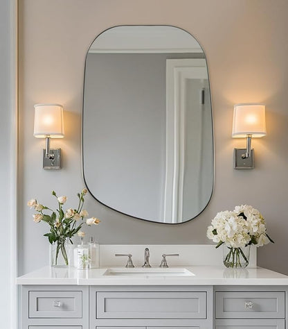 ANDY STAR Brushed Nickel Mirror, 24"x36" Silver Asymmetrical Wall Mirror for Bathroom, Unique Irregular Design with SUS304 Stainless Steel Metal Frame, Ideal for Bathroom, Bedroom, Entryway
