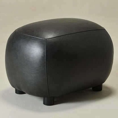 KINWELL 23" Wide Faux Leather Upholstered Ottoman, Mid-Century Modern Living Room Footrest with Soft Padded Seat, Footstool for Bedroom, Entryway or Living Room, Black